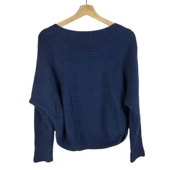 Vince Persian Blue Ribbed Dolman Sleeve Pullover Sweater S - Picture 2 of 3